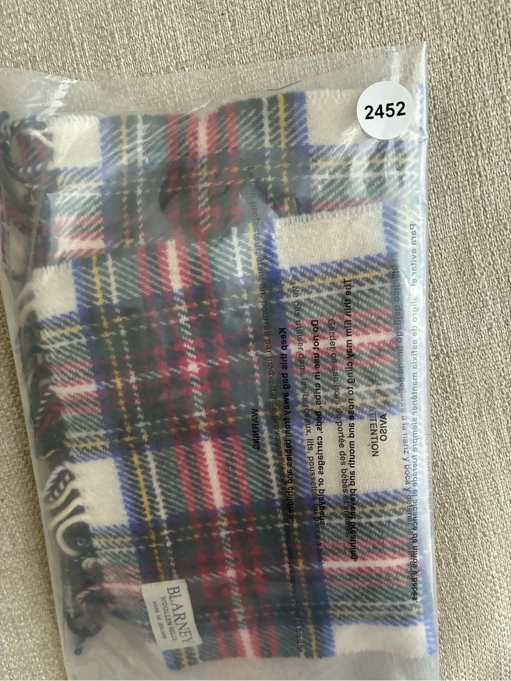 BLARNEY Woolen Mills Scarf Plaid Made in Ireland Wool